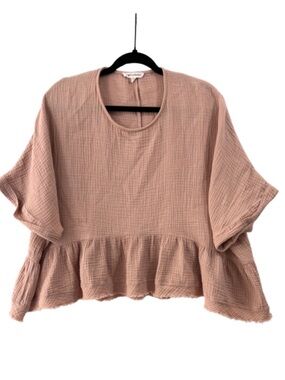 Boho Gauze Peplum Top Blush Pink Oversized Crop Ruffle Hem Free People Style